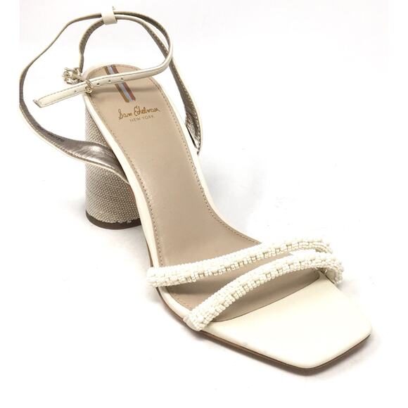 Sam Edelman Shoes - Sam Edelman Kia Beads Women's Size 9.5 Modern Ivory Ankle Strap Block Heels
